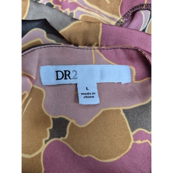 NWOT DR2 Romantic Satin Floral Blouse Tie Waist Button Down Balloon Sleeve Sz L - Picture 5 of 7
